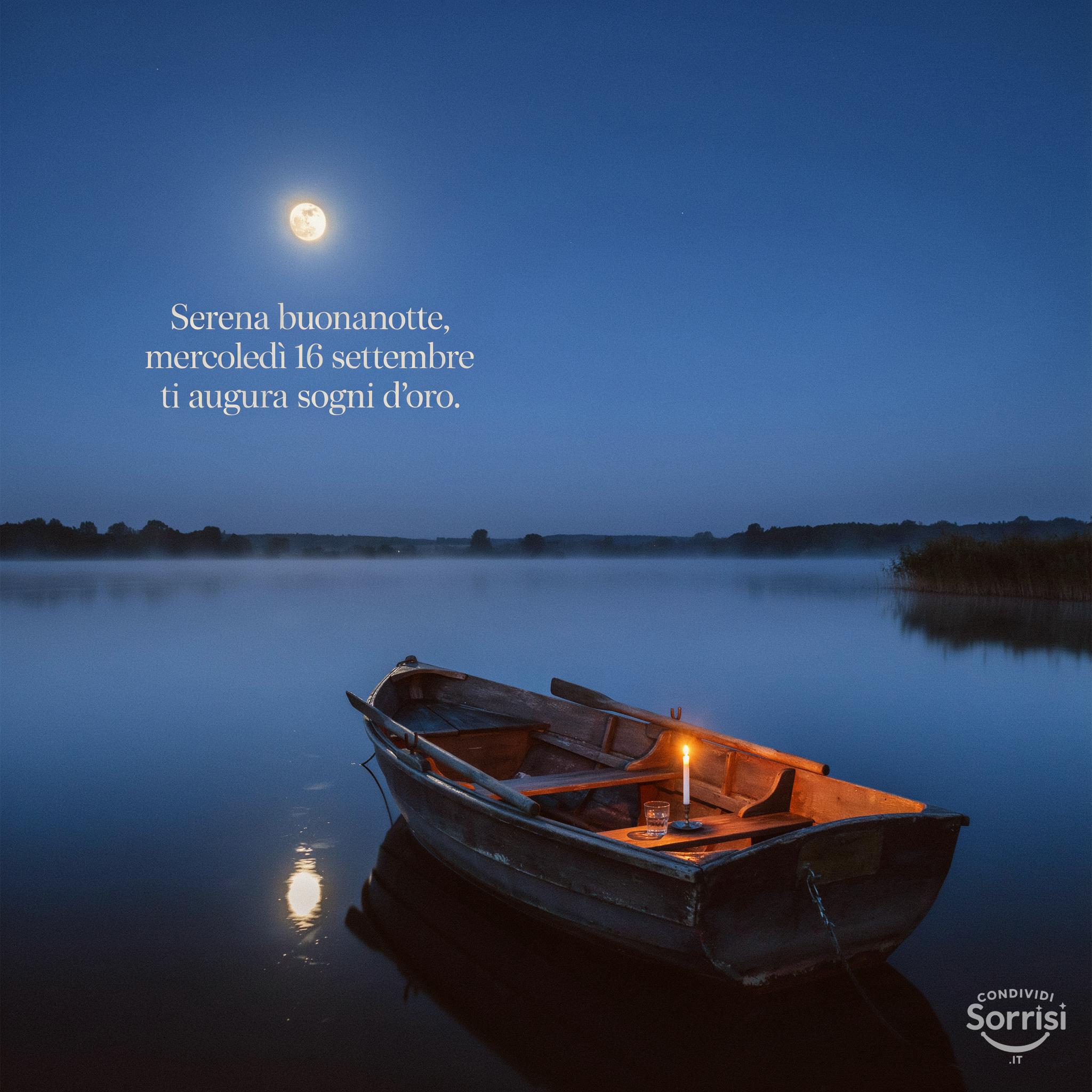 Serena buonanotte, mercoledì 16 settembre  ti augura sogni d'oro.
