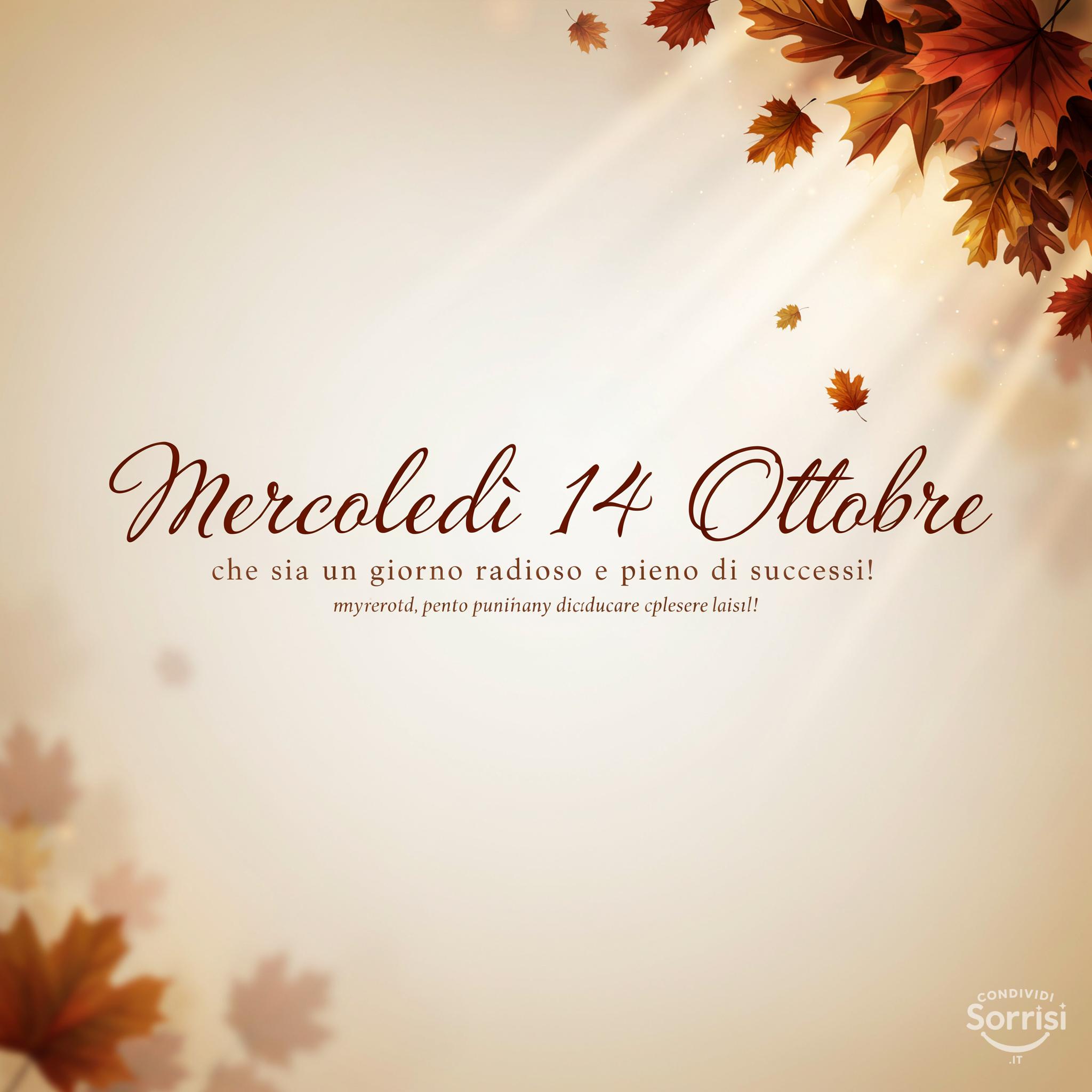Mercoledì 14 Ottobre: che sia un giorno radioso e pieno di successi!