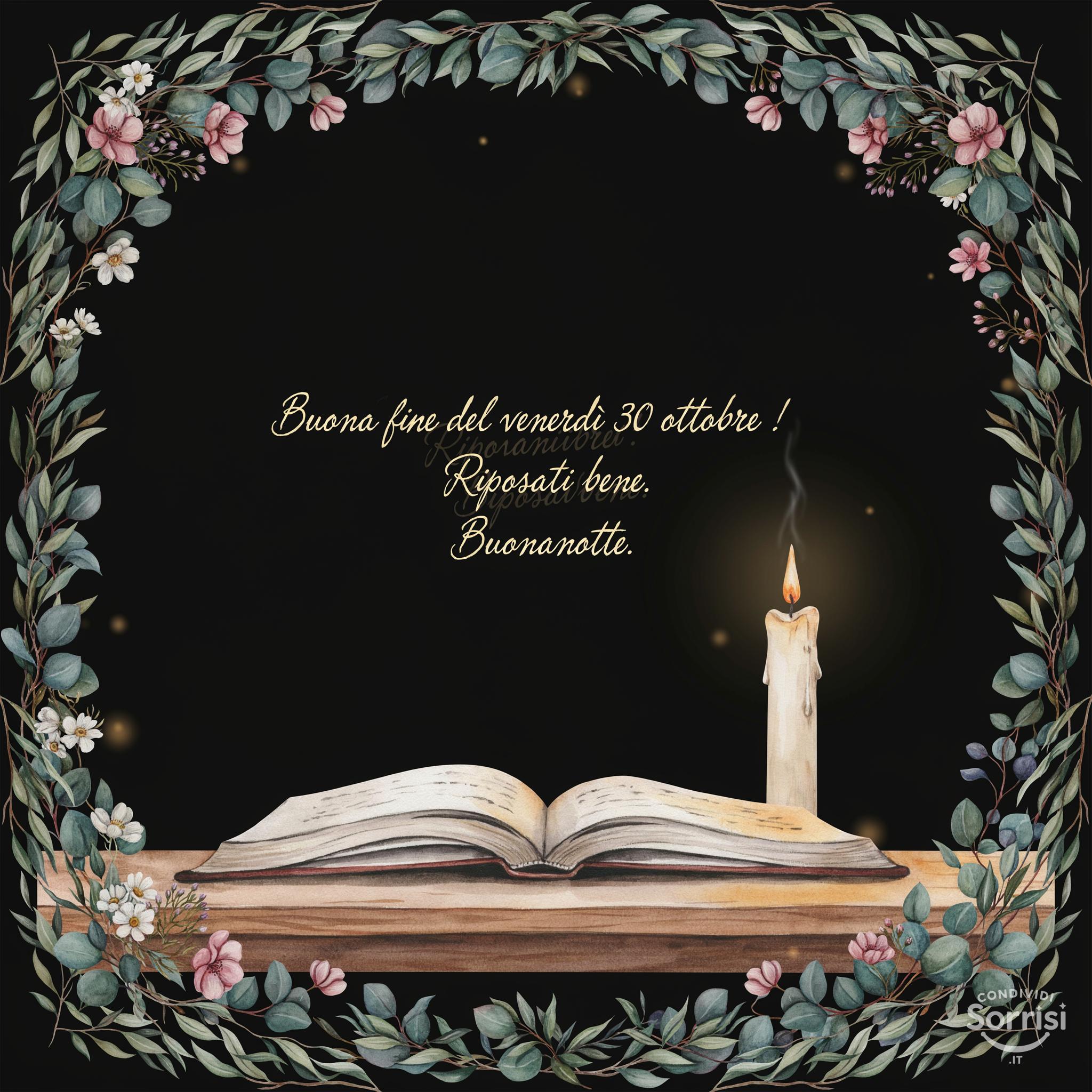 Buona fine del venerdì 30 ottobre ! Riposati bene. Buonanotte.