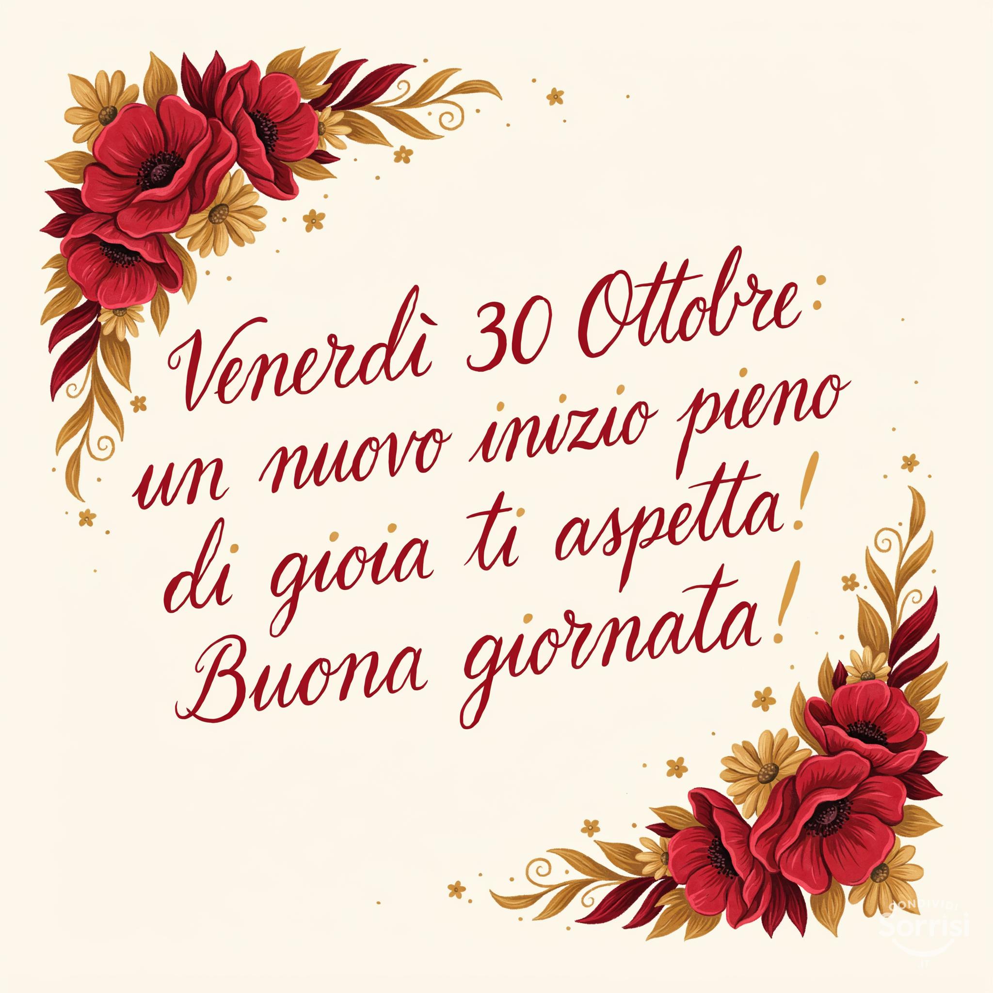 Venerdì 30 Ottobre: un nuovo inizio pieno di gioia ti aspetta! Buona giornata!