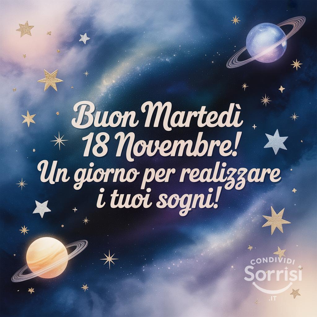 Buon martedì 18 novembre! Un giorno per realizzare i tuoi sogni!