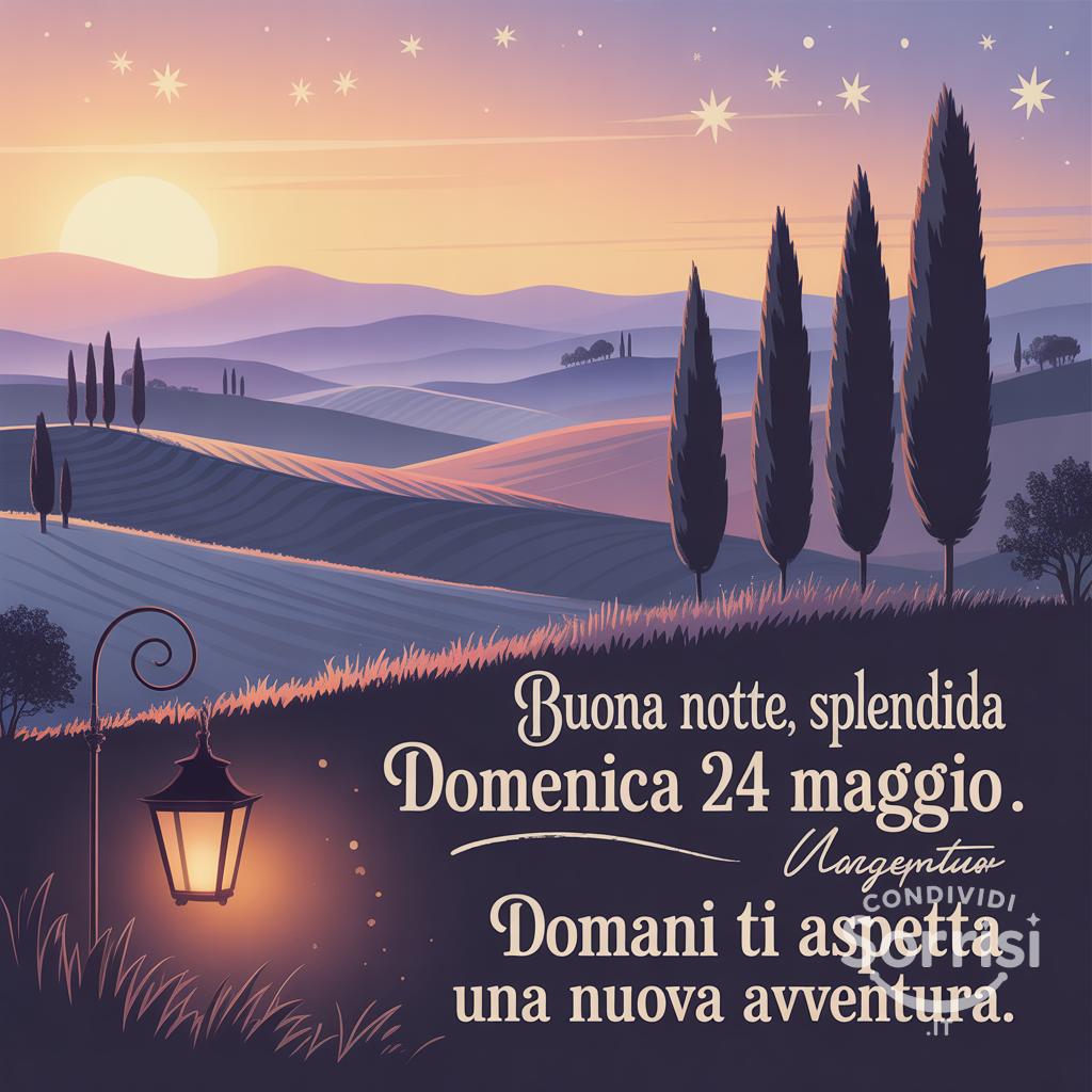 Buona notte, splendida domenica 24 maggio . Domani ti aspetta una nuova avventura.