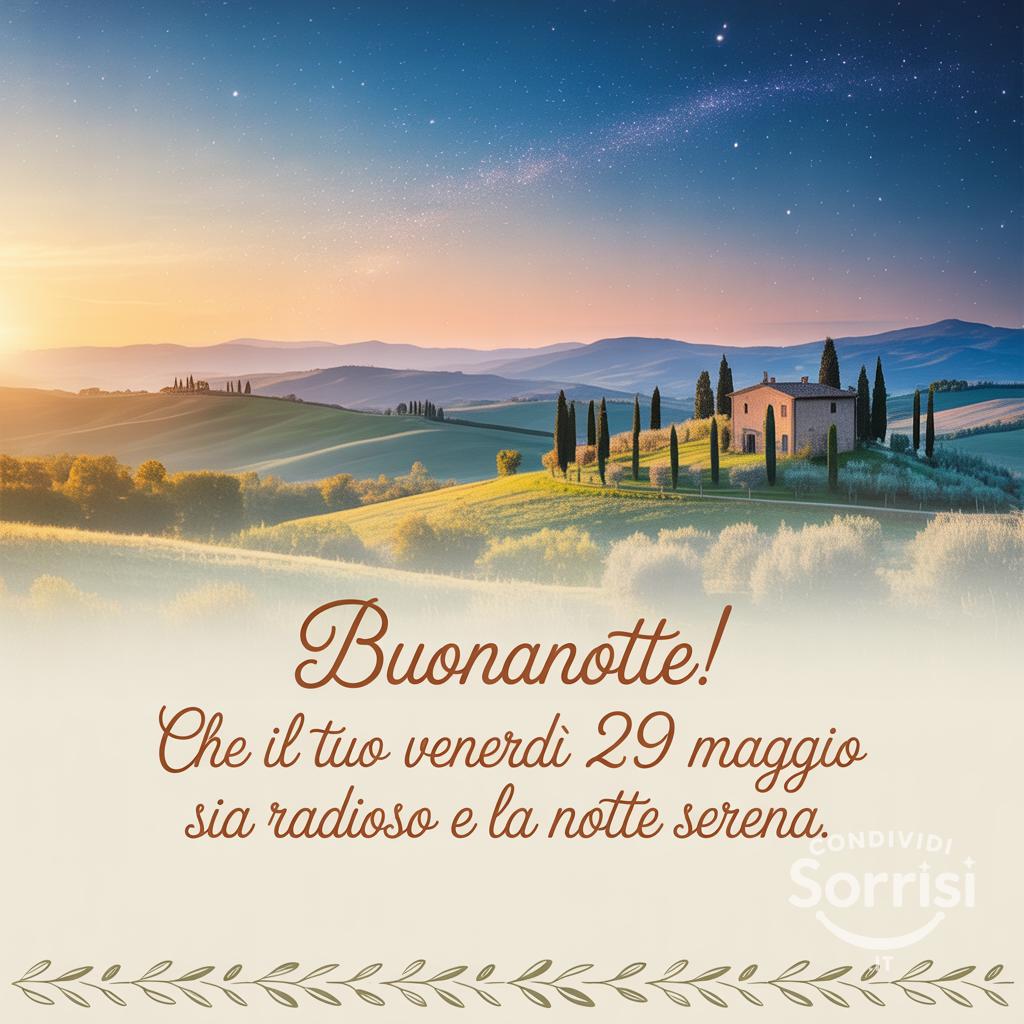 Buonanotte! Che il tuo venerdì 29 Maggio sia radioso e la notte serena.
