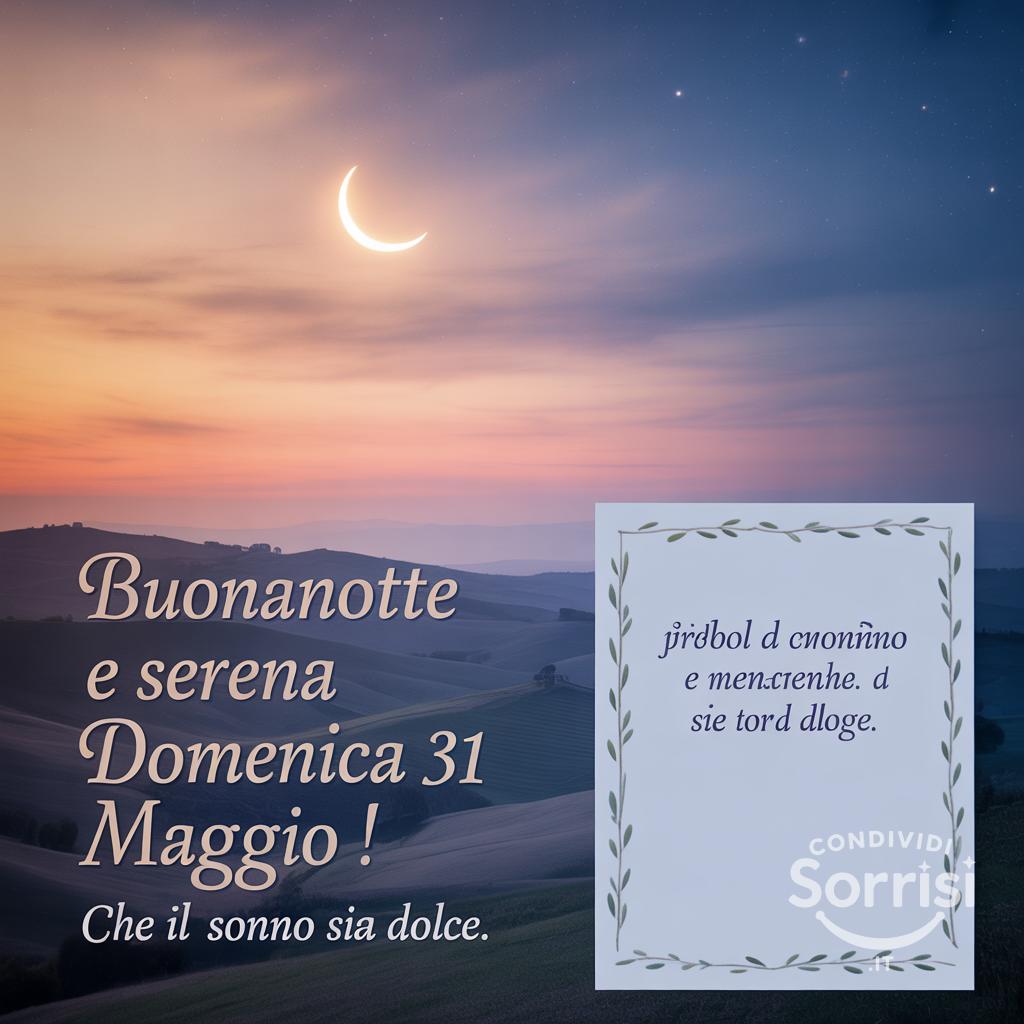 Buonanotte e serena domenica 31 Maggio ! Che il sonno sia dolce.