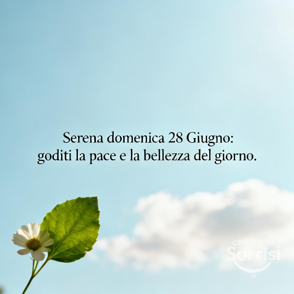 Serena domenica 28 Giugno: goditi la pace e la bellezza del giorno.