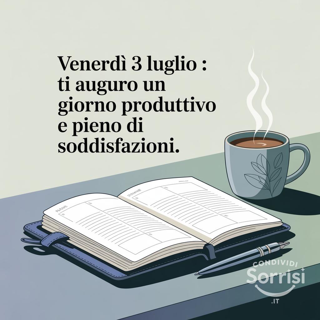 Venerdì 3 luglio : ti auguro un giorno produttivo e pieno di soddisfazioni.
